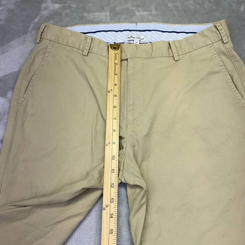 Peter Millar Men's Khaki Chino Pants Flat Front Classic Fit Size 34 Casual Dress